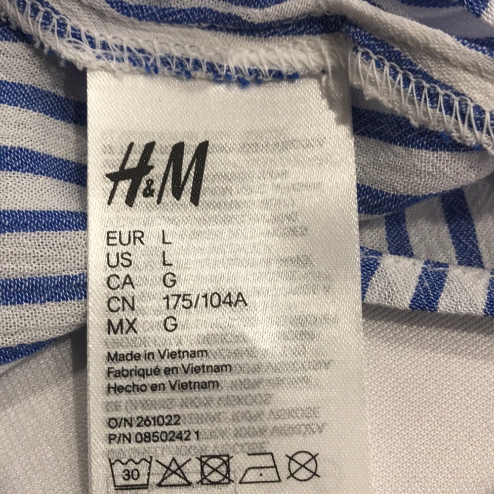 H&M WOMENS TIE HEM BLOUSE SIZE LARGE WHITE/BLUE - Picture 6 of 6